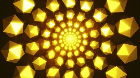 Flickering gold elements form tunnel. 3D rendered Stock Illustration