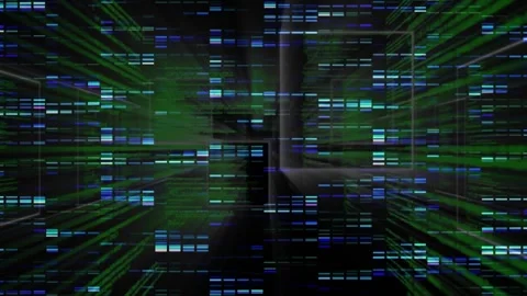 Flickering green lines streaming through 3D digital data tunnel, pulling viewer Stock Footage 317593195