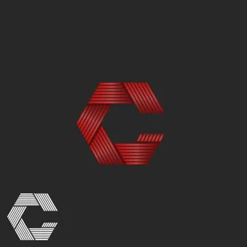 Flickering intersection lines letter C logo hipster monogram, shimmer red rib Stock Illustration