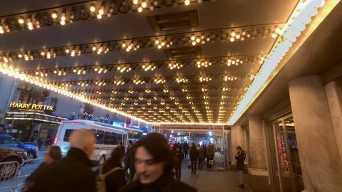 Flickering Lights on Underside of Manhattan Building Awning Stock Footage 100565759