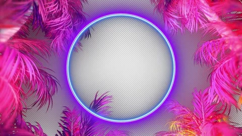 Flickering Neon Circle With Palm Trees On Alpha With Copy Space Video stock 276361937