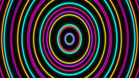 Flickering Neon Circles Roundes Colored Light Abstract Background Stock Footage 128042352