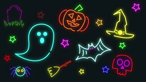 Flickering Neon Light Halloween Background Stock Footage 160983598