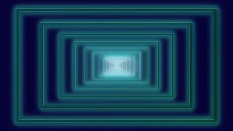 Flickering neon lights infinity rectangle tunnel turquoise on dark blue Video stock 269011277