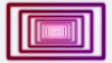 Flickering neon lights infinity rectangle tunnel pink and red on white Video stock 269011278