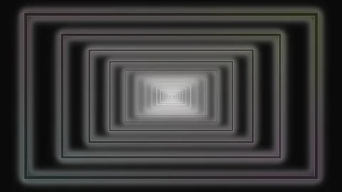 Flickering neon lights infinity rectangle tunnel white on black Video stock 269011320