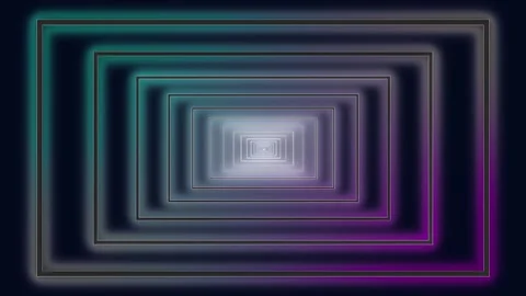 Flickering neon lights infinity rectangle tunnel pink black and white on dar Video stock 269011325