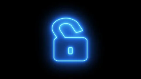 Flickering Neon Open Lock Animation, Digital Access, Cyber Security, User A.. Stock Footage 309041066