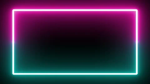 Flickering neon rectangle frame sign isolated black background. Video stock 133982976