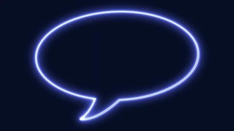 A flickering neon sign of a comic book speech bubble, blue oval shape Stock Footage 273328695