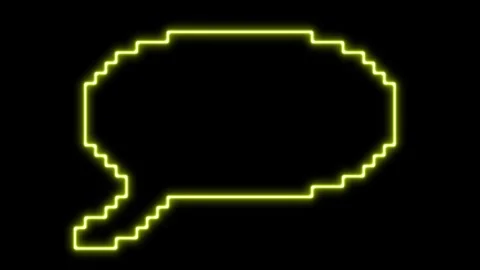 A flickering neon sign of a comic book speech bubble, yellow pixel art Stock Footage 274261270