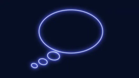 A flickering neon sign of a comic book thought bubble, blue oval shape Stock Footage 274521835