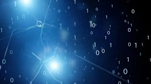 Flickering neuron cells with binary data animation Stock Footage 334081580