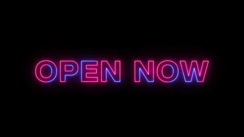 Flickering Open Now Text animation with neon light. Stock Footage 313174694