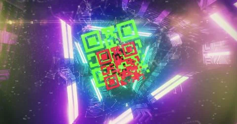Flickering QR code against glowing tunnel 스톡 일러스트