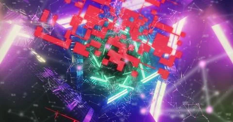 Flickering QR code against glowing tunnel 스톡 일러스트