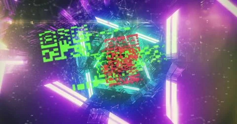 Flickering QR code against glowing tunnel 스톡 일러스트