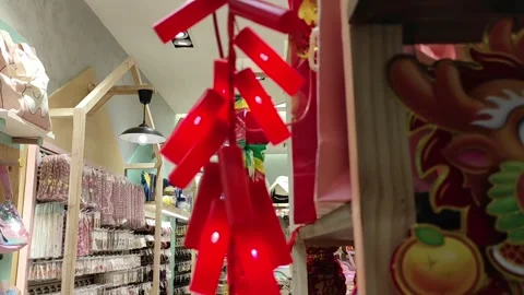 A flickering red firecrackers ornament Stock Footage 263582256