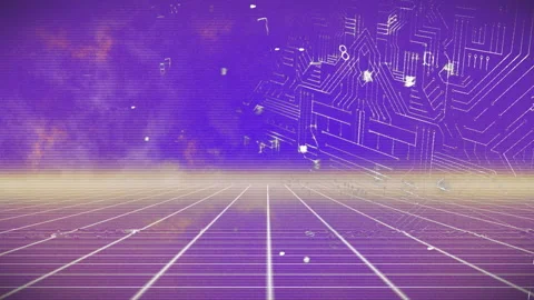 On flickering scan lines, grid glowing, characters drifting, padlock rotating, Stock Footage 310317101
