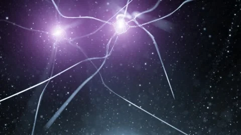 Flickering shiny neurons on abstract space bokeh background Видео 334080831