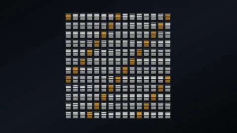 Flickering Square Grid Loop - Orange White Dark Pixel Mosaic Backdrop Video stock 341564916