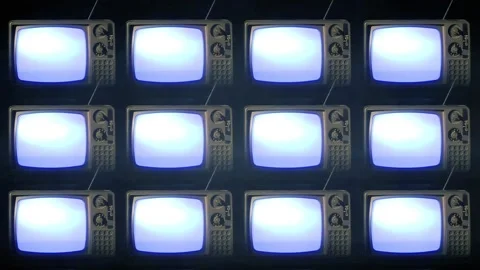 Flickering Stylized Wall of Old-Fashioned Televisions 動画素材 283398208