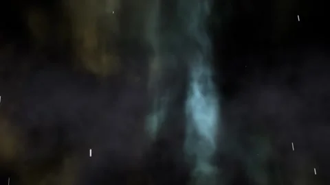 Flickering teal nebula pillar responding to particle burst crossing starfield, Vídeos de archivo 346154877