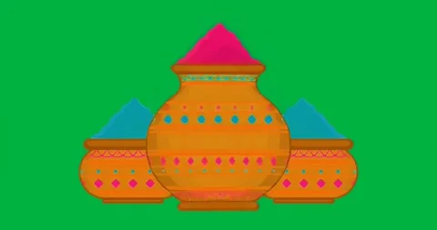 Flickering transparent turquoise-black background highlighting orange clay pots Stock Footage 317212371