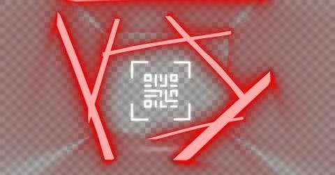 Flickering white QR code with red neon lines on red background Stock Illustration