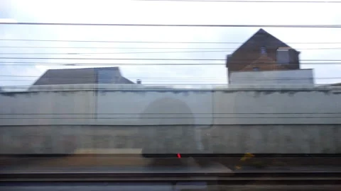 Flickering wires in the window of a fast-moving train Stock Footage 93680168