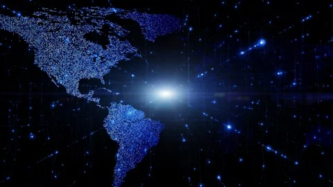 Flickering world map in digital cyberspace Stock-Footage 319887906