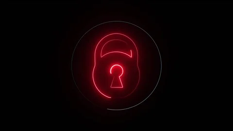 Flicking Neon circle Red Lock icon Stock Footage 319941416