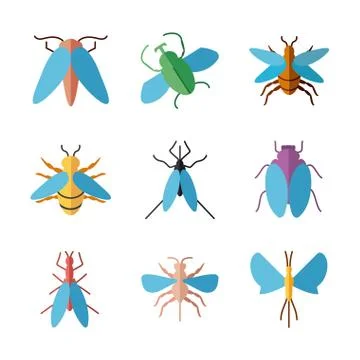 Flies insects icon set, flat style イラスト素材