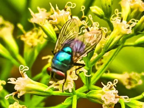 Flies perching on flowers Фото