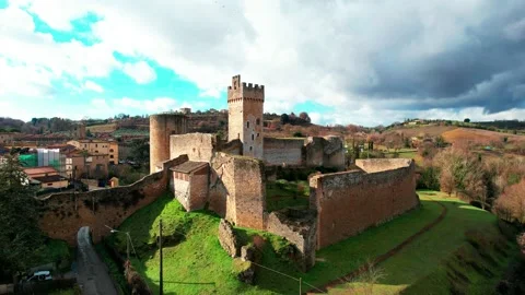 Flight aapproach-Aerial Drone view Staggia Castle Siena 4K Tuscany Italy Stock Footage 188464071