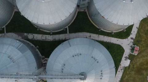 Flight above granaries and elevators in summer - aerial survey Video stock 68990828