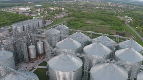 Flight above granaries and elevators in summer - aerial survey Stock Footage 68990847