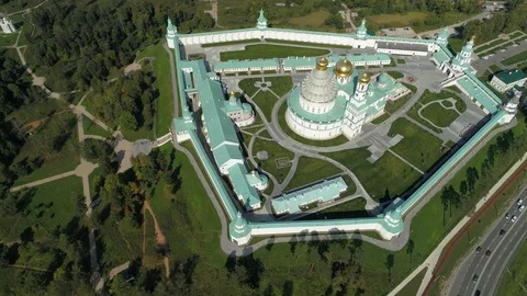 Flight above monastery main temple Russia Orthodox Church grand monument Faith  Stock Footage 118506402