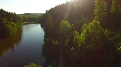 Flight above mountain river Stock Footage 52461280