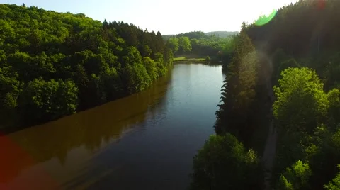 Flight above mountain river Stock Footage 52461399