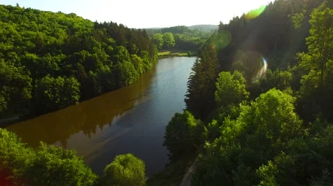 Flight above mountain river Stock Footage 52461914