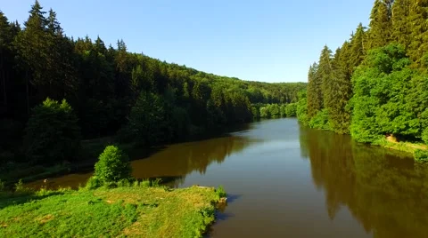 Flight above mountain river Stock Footage 52462222