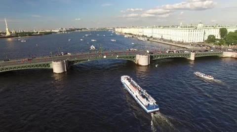 Flight above Neva river in st. Petersburg Russia. Aerial view. City panorama. Stock Footage 65424844