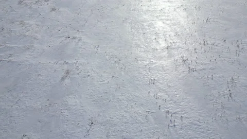 Flight above shiny snow fields in winter, aerial top view. White snow texture. Stock Footage 237375941