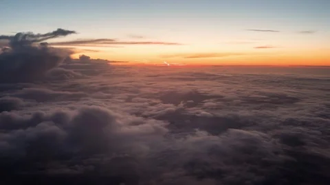 Flight Above Stormy Clouds During Sunset Stock Footage 93224297