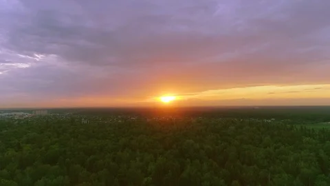 The flight above the town on the sunset background Stock-Footage 111013268