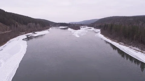 Flight above winter Lena river Stock-Footage 123708997