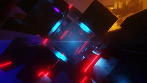 Flight in abstract sci-fi tunnel seamless loop. Futuristic VJ motion graphics Stock Footage