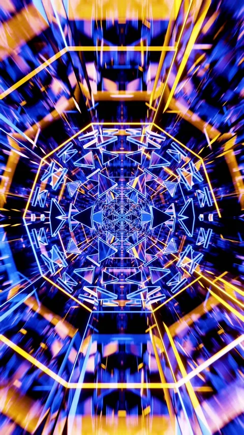 Flight in abstract sci-fi tunnel Vertical looped video Stock Footage 226407165