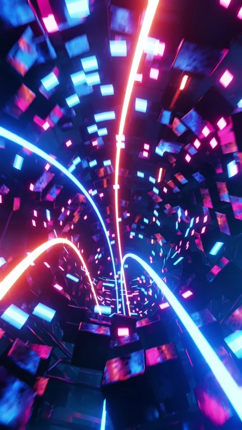 Flight in abstract sci-fi tunnel. Vertical looped video Stock Footage 228025573